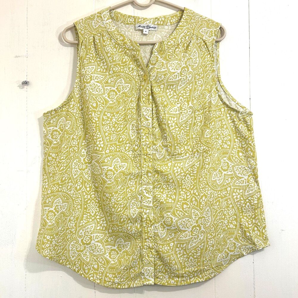 Marisa Christina Blouse Women's Size 1X Yellow Floral Linen Blend Sleeveless Top